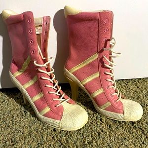 Pink & White Leather Boot Heels